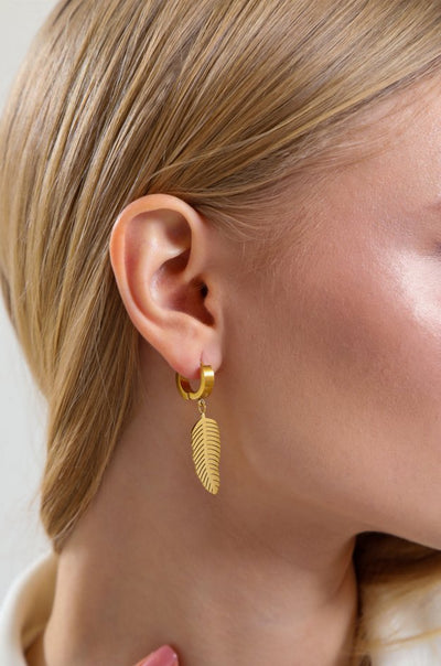 Bright Leafs Gold, Stainless steel - Earrings - Feraye