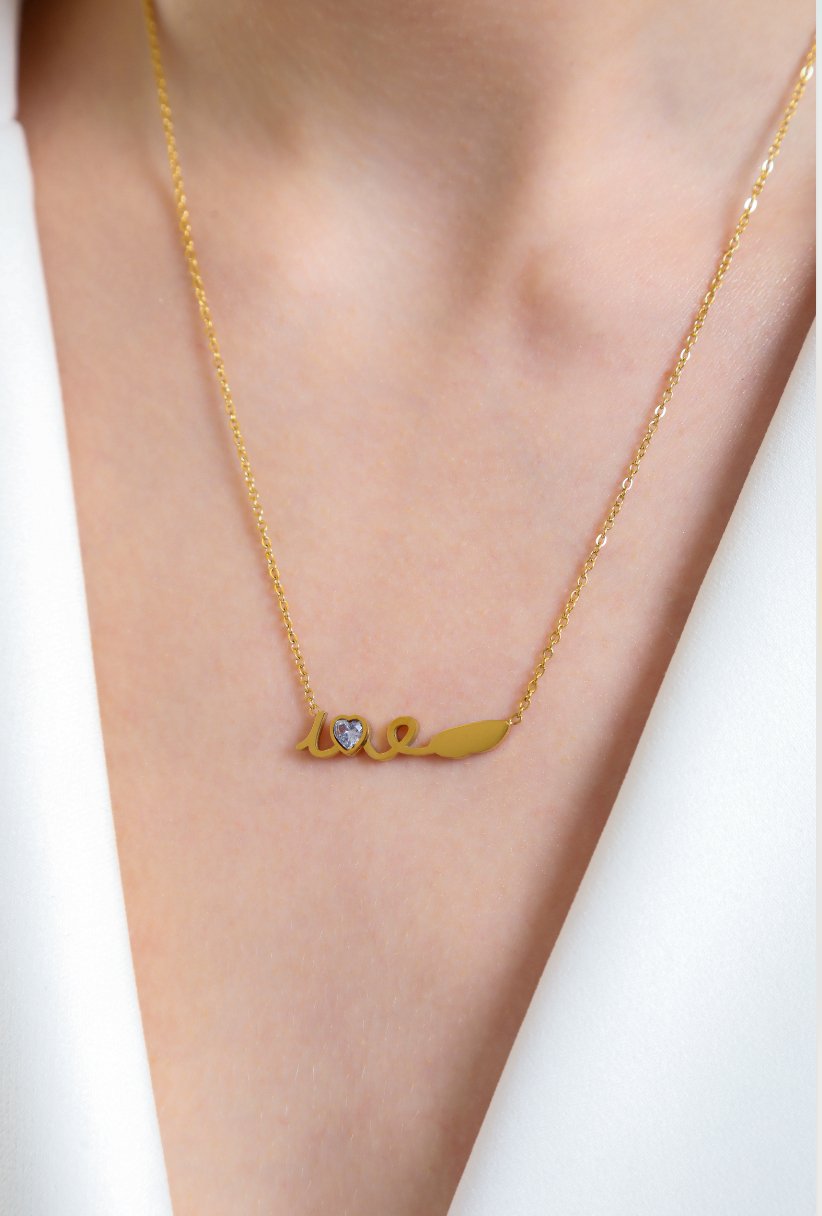 Love Bird Necklace Gold, Stainless steel - necklaces - Feraye