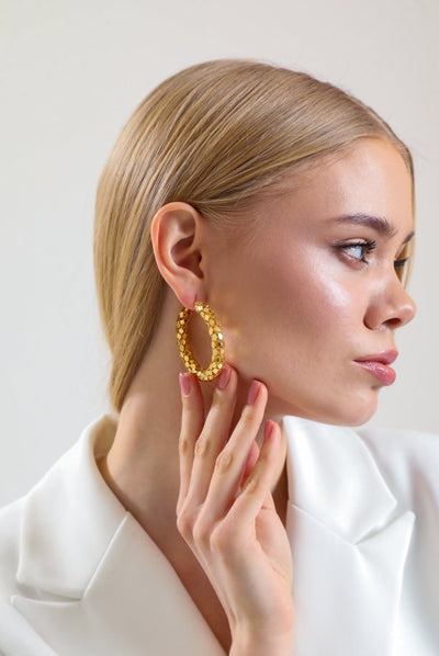 Shining Stones of Tassel Earrings Gold, Stainless steel - Feraye