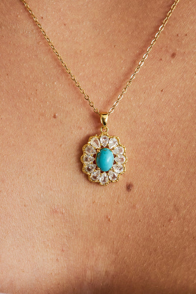 Turquoise Necklace Gold, Stainless steel - necklaces - Feraye